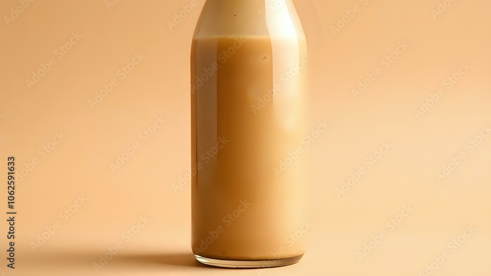 Iced Chai Latte Bottle on Beige Background Iced Chai Latte Bottle on Beige Background