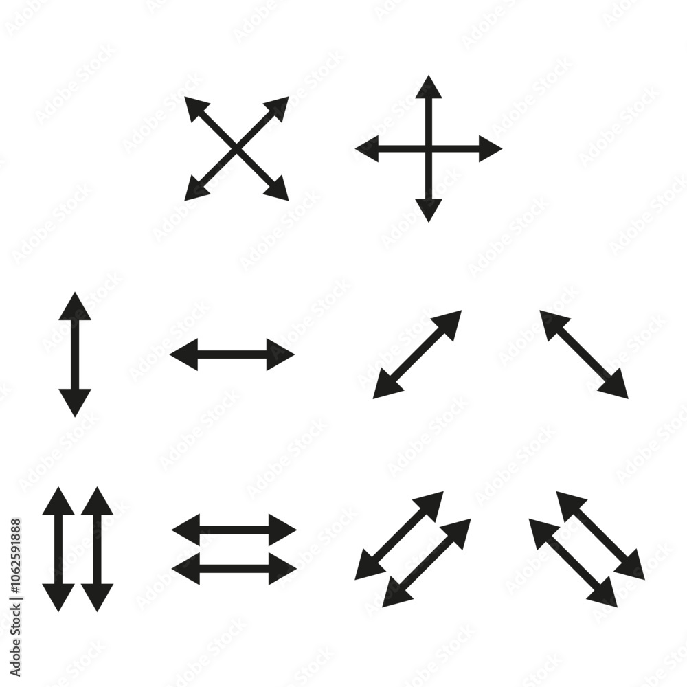 Arrow icons. Directional vector shapes. Multi-angle black arrows. Symbol of navigation. Arrow icons. Directional vector shapes. Multi-angle black arrows. Symbol of navigation.