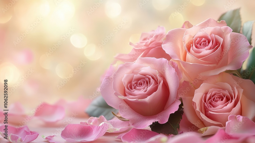 Fototapeta premium Beautiful pink roses with petals, arranged gracefully on a delicate background, perfect for any floral design.