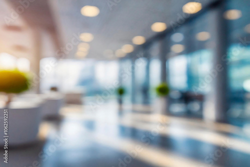 Blurred empty open space office. Abstract light bokeh at office interior background