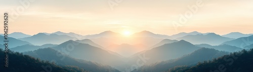 Majestic Mountain Range at Sunrise Layers of Peaks and Golden Light