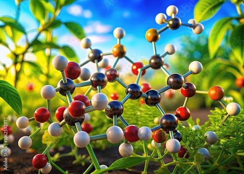 High-angle photo of L-threonic acid's 3D molecular structure. Plant metabolite. photo