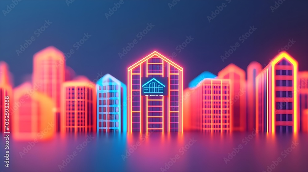 Neon Cityscape Buildings