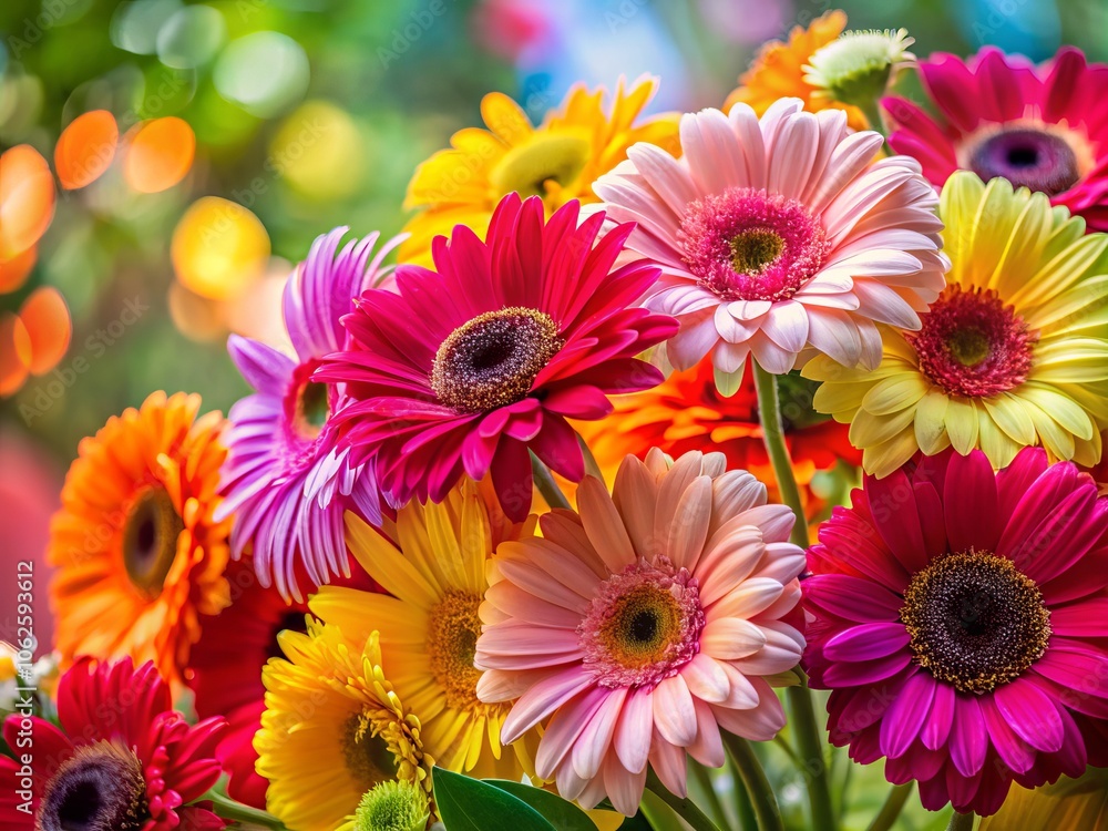Beautiful Flower Decorations for Weddings with Gerber Daisies in Colorful Backgrounds and Copy Space for Invitations and Event Announcements Beautiful Flower Decorations for Weddings with Gerber Daisies in Colorful Backgrounds and Copy Space for Invitations and Event Announcements