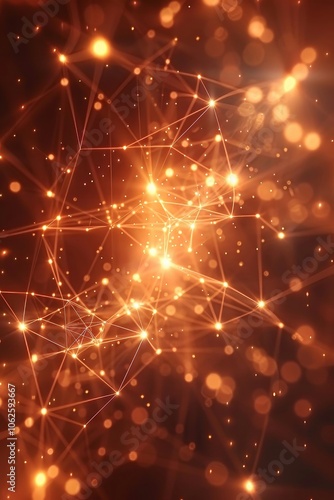 Wallpaper Mural A vivid orange background features intricate network patterns illuminated by bright particles, creating a dynamic, glowing effect that suggests energy and connection. Torontodigital.ca