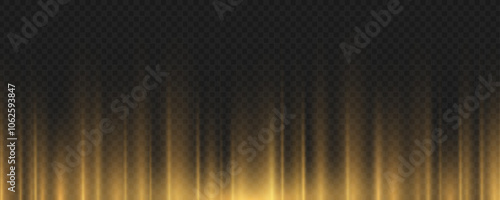 Golden rays effect isolated on a dark transparent background. Shimmering gold light. Magical beams. Vector illustration. EPS 10