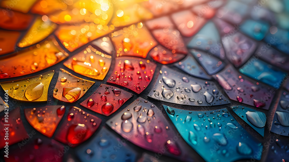 Abstract Water Drops on Colorful Mosaic Tiles Abstract Water Drops on Colorful Mosaic Tiles