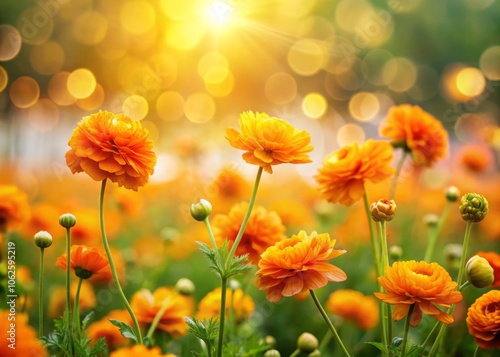 Breathtaking Orange Flowers Blooming in a Vibrant Field with Bokeh Effect - Nature's Beauty Captured in Soft Focus and Bright Colors for Stunning Backgrounds