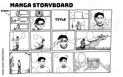 sample manga, comic storyboard sketch idea, digital handdrawn storyboard 