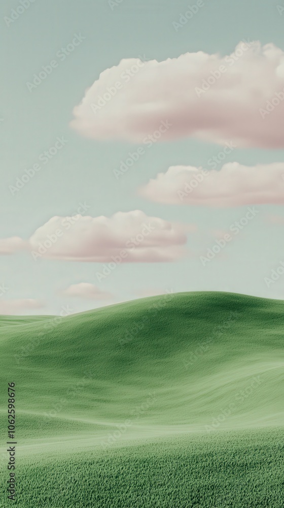 Obraz premium Rolling Green Hills with Fluffy Clouds Nature Landscape Background