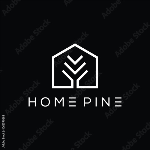 Tree Home Logo Design, Icon Symbol Vector Building and Pines