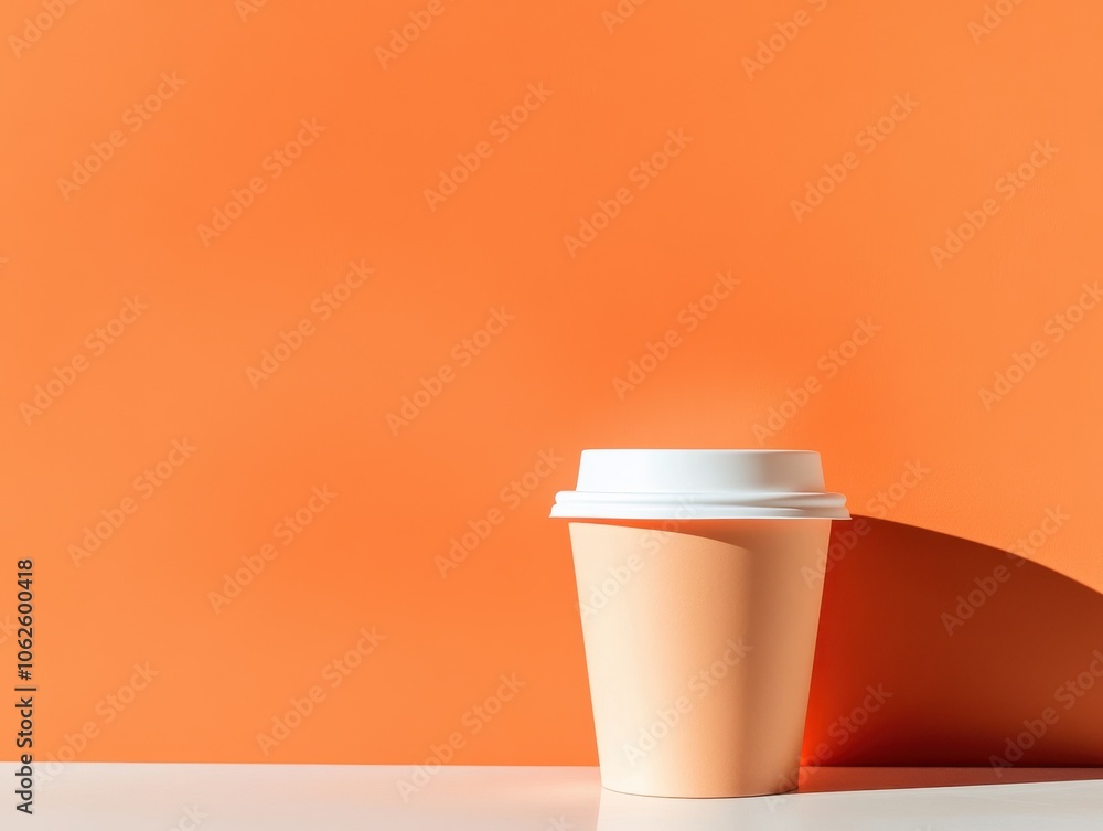 A minimalistic coffee cup against a vibrant orange backdrop, perfect for showcasing drinks or modern lifestyle concepts. A minimalistic coffee cup against a vibrant orange backdrop, perfect for showcasing drinks or modern lifestyle concepts.