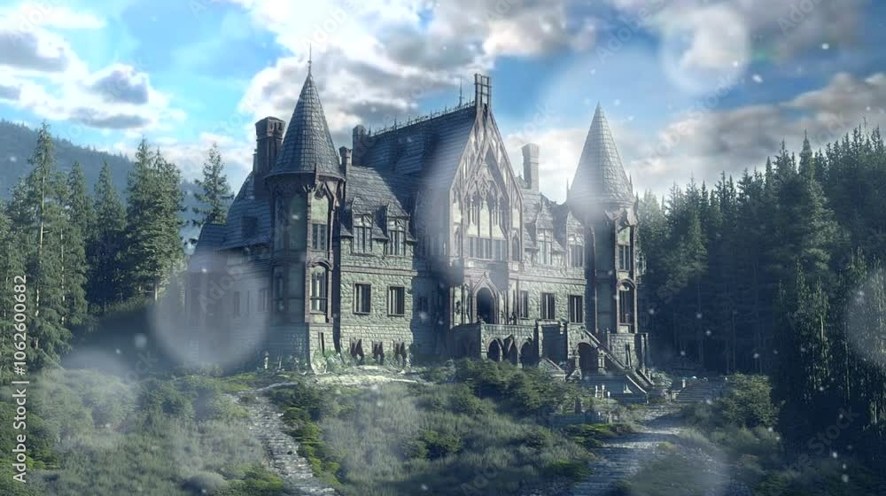 A haunted mansion on the edge of a forest. seamless looping time-lapse virtual 4k video animation background A haunted mansion on the edge of a forest. seamless looping time-lapse virtual 4k video animation background