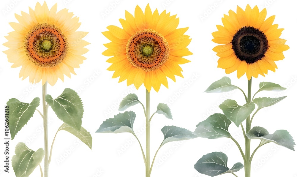 Obraz premium Sunflowers clipart set, Generative AI