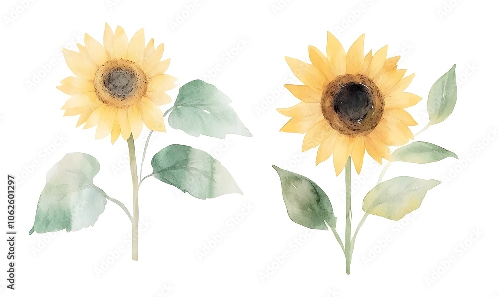 Fototapeta premium Sunflowers clipart set, Generative AI 