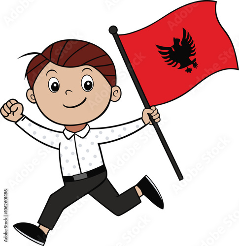 vector  child run in hand albania flag independence day