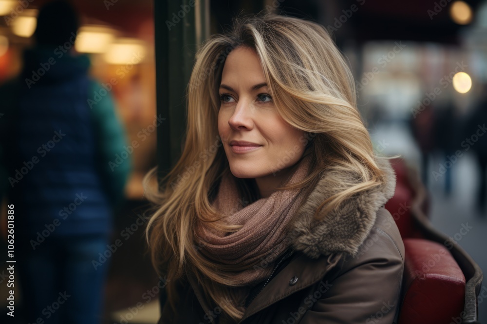 Portrait of a beautiful young woman with long blond hair in the city. Portrait of a beautiful young woman with long blond hair in the city.