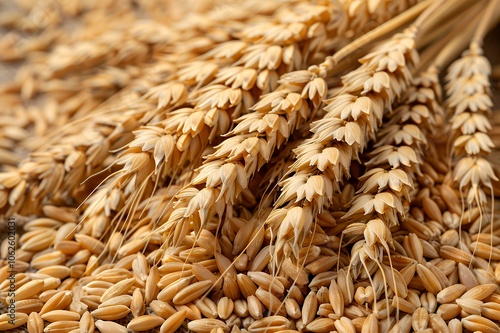 A close-up of wheat stalks and grains.