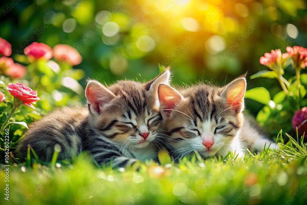 Cozy Pair of Kittens Sleeping in the Yard, Cute Furry Companions, Adorable Pets, Peaceful Scene, Feline Friends, Soft Fur, Outdoor Relaxation, Nature's Beauty, Pet Love Cozy Pair of Kittens Sleeping in the Yard, Cute Furry Companions, Adorable Pets, Peaceful Scene, Feline Friends, Soft Fur, Outdoor Relaxation, Nature's Beauty, Pet Love