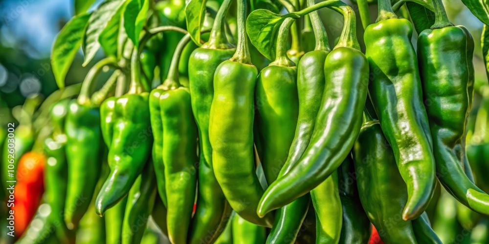 Crooked Green Chili Fruits: A Close-Up Exploration of Their Vibrant Colors and Unique Shapes Ready for Harvest in a Documentary Photography Style Crooked Green Chili Fruits: A Close-Up Exploration of Their Vibrant Colors and Unique Shapes Ready for Harvest in a Documentary Photography Style