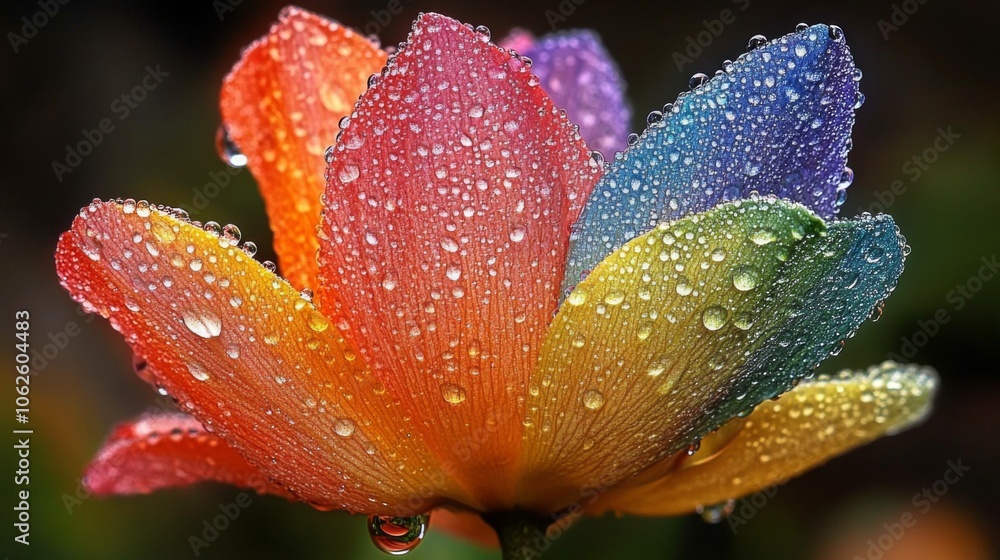 Colorful Flower with Dew Drops in Macro Shot Colorful Flower with Dew Drops in Macro Shot