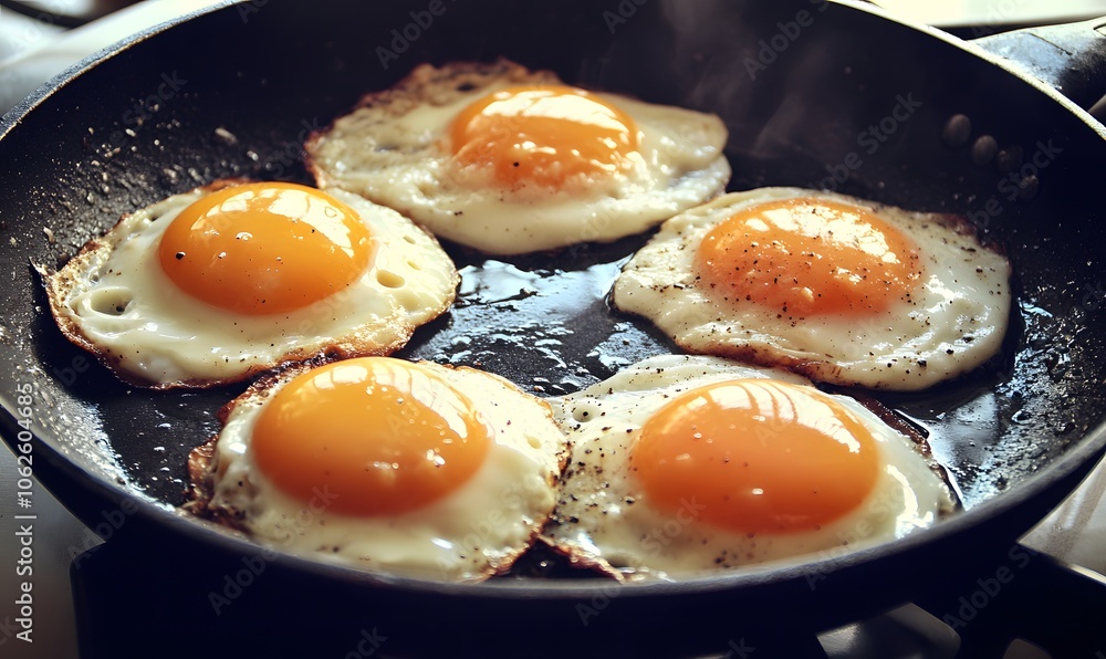 fried Eggs In A Frying Pan Process Of Cooking , Generative AI fried Eggs In A Frying Pan Process Of Cooking , Generative AI