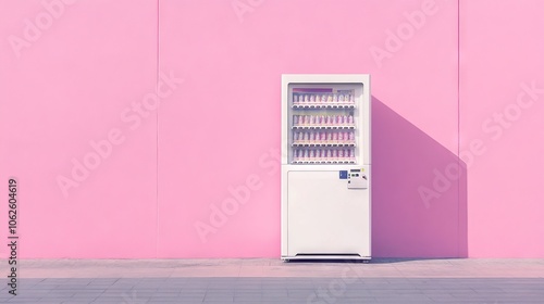 White vending machine in pink wall