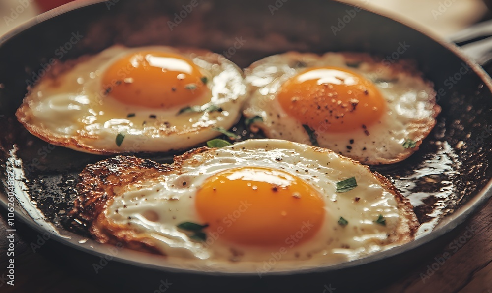 fried Eggs In A Frying Pan Process Of Cooking , Generative AI fried Eggs In A Frying Pan Process Of Cooking , Generative AI