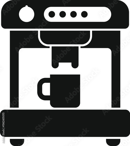 Coffee machine pouring coffee into a mug, simple black icon, perfect for websites and apps