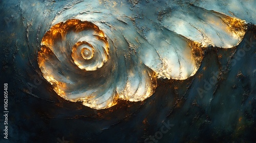 Golden Spiral in Deep Blue Oil Abstract Art photo