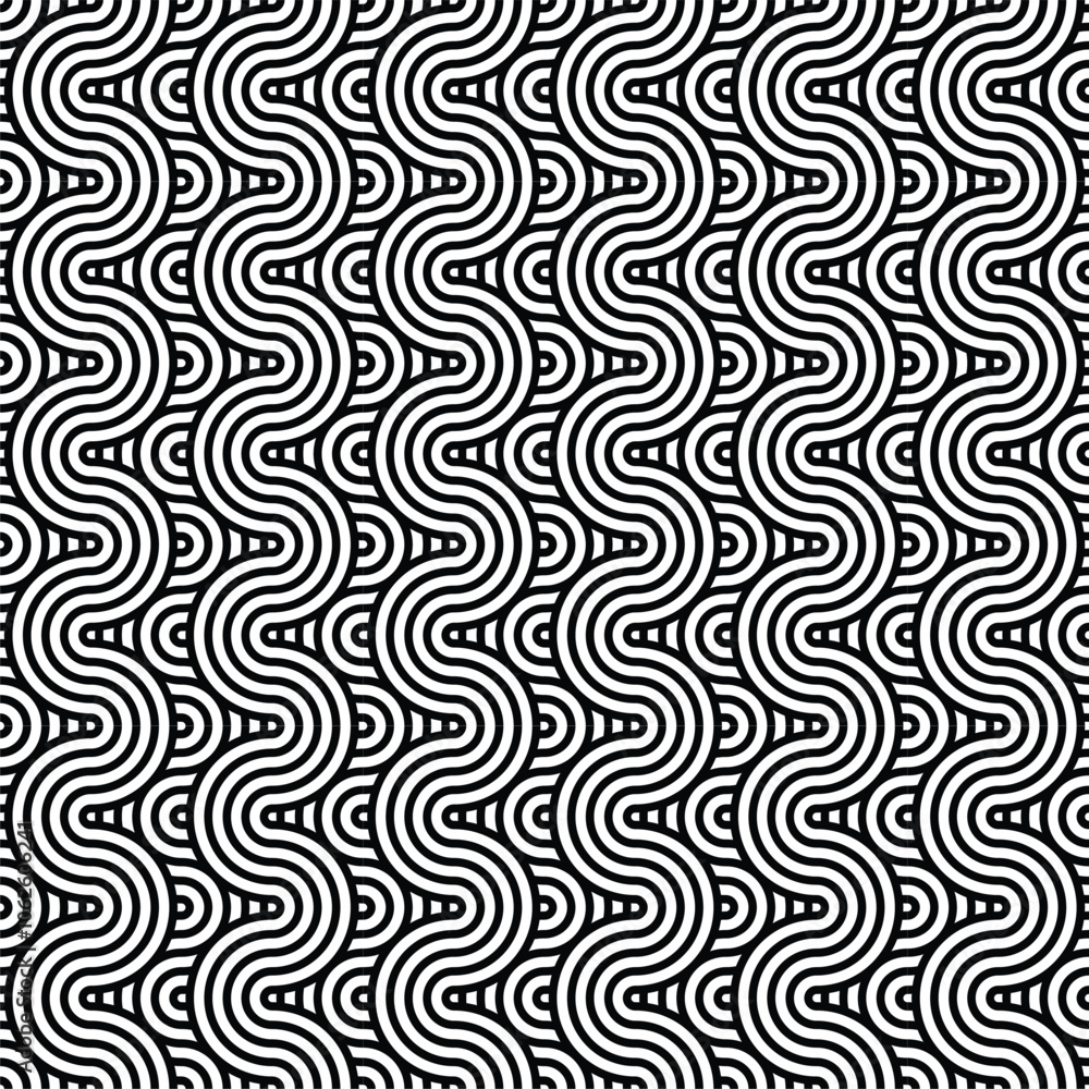 Obraz premium Vector seamless pattern with concentric circles. Black and white. Modern geometric abstract background.