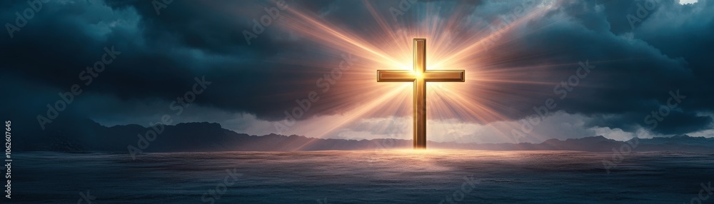 A stunning cross illuminated by a radiant light, set against a dramatic sky, symbolizing hope and spirituality. A stunning cross illuminated by a radiant light, set against a dramatic sky, symbolizing hope and spirituality.