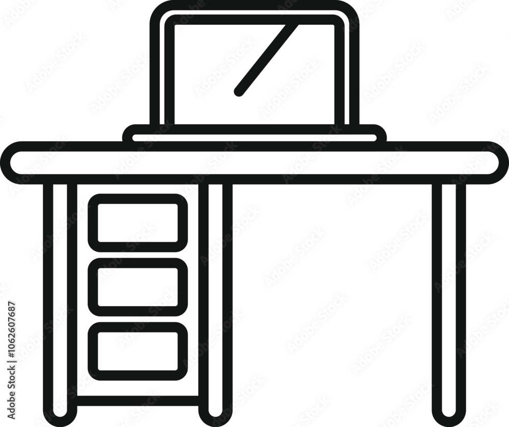 Simple illustration of a desk with a laptop, ideal for representing smart working or home office Simple illustration of a desk with a laptop, ideal for representing smart working or home office