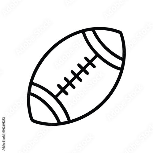American football outline icon in black and white, Simple black and white outline icon of an American football with laces and stripes, isolated on a white background.