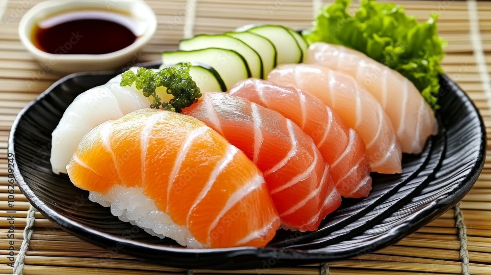 Serene Sashimi Plate On Bamboo Mat Serene Sashimi Plate On Bamboo Mat