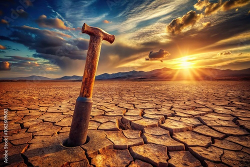 Rusty Stake Silhouette in Parched Earth photo