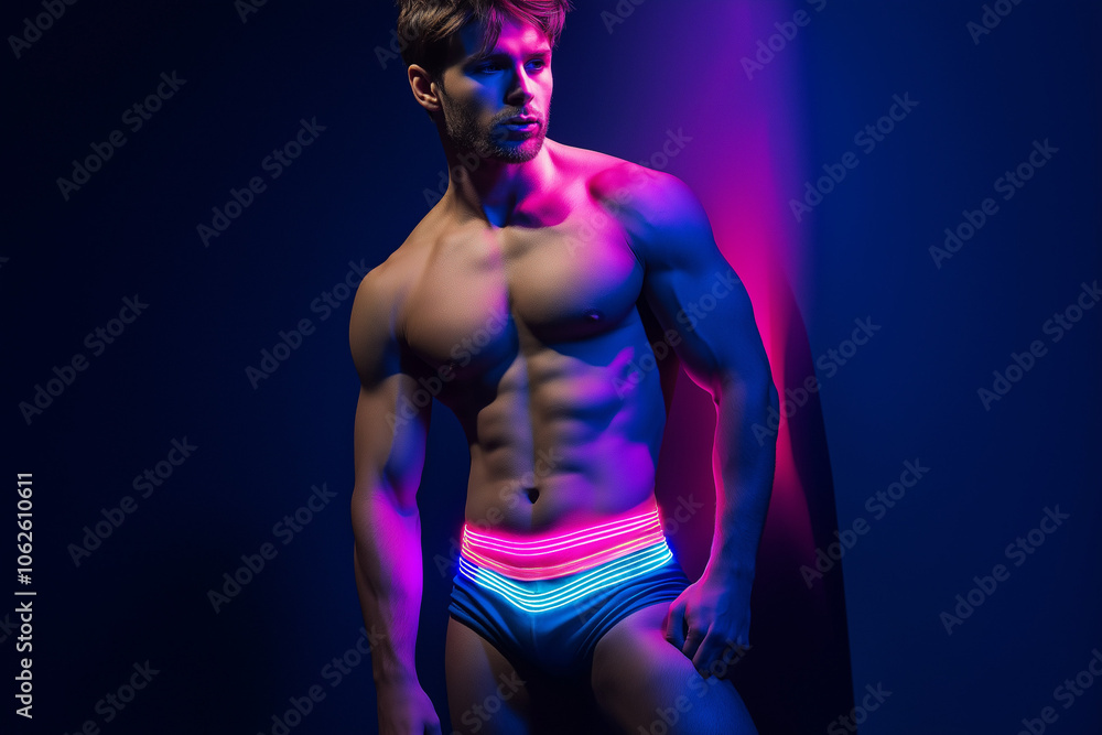 Obraz premium Vibrant Neon-Themed Advertising Campaign Featuring a Male Model