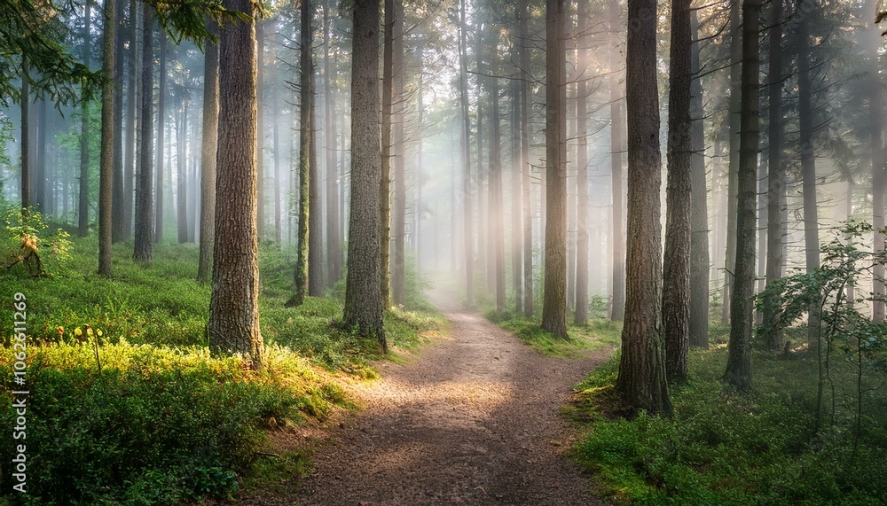Fototapeta premium Enchanting Foggy Forest Trail