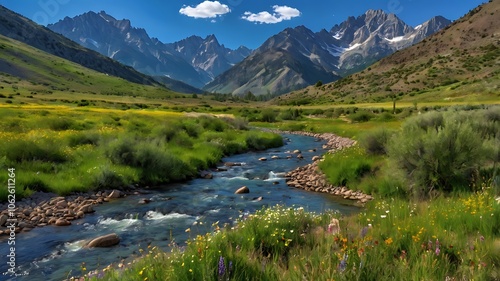 Lush Valley with Majestic Mountains