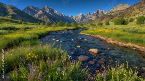 Lush Valley with Majestic Mountains