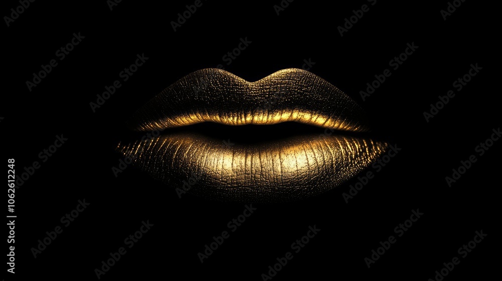 A gold kiss mark on a matte black background, symbolizing luxury, elegance, and a kiss of fortune. A gold kiss mark on a matte black background, symbolizing luxury, elegance, and a kiss of fortune.