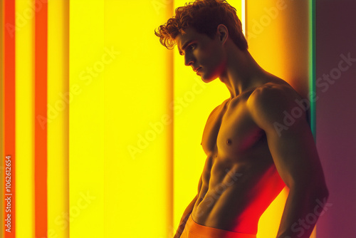 Vibrant Neon-Themed Advertising Campaign Featuring a Male Model