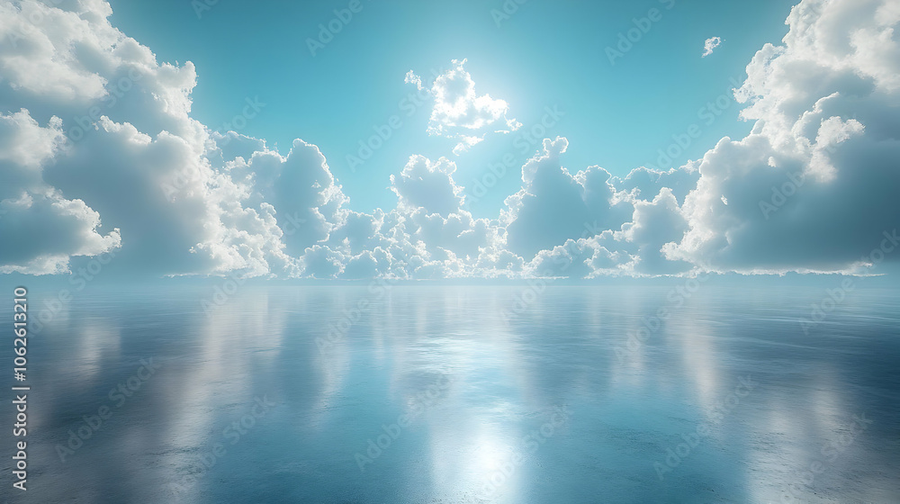Fototapeta premium Clouds Reflecting on Calm Ocean Water - 3d Illustration