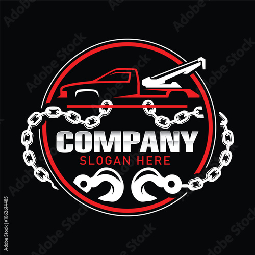Towing and Repair Logo Design Template. Towing Car Mechanic Logo Business.