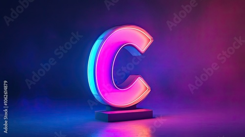 Wallpaper Mural A neon-lit "C" sign glowing in vibrant colors against a dark urban backdrop, creating a retro-futuristic ambiance Torontodigital.ca