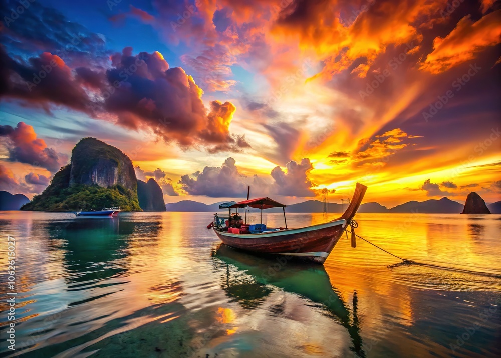 Surreal Sunset Boat Phuket Thailand AI Art, Dreamy Boat, Exotic Destination Surreal Sunset Boat Phuket Thailand AI Art, Dreamy Boat, Exotic Destination