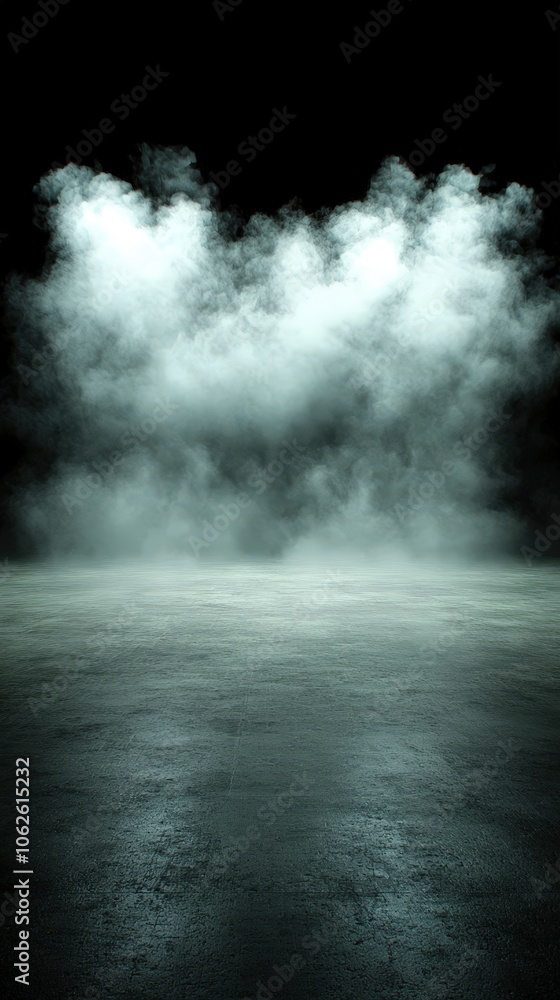 Dramatic Foggy Landscape Background with Concrete Floor Dramatic Foggy Landscape Background with Concrete Floor