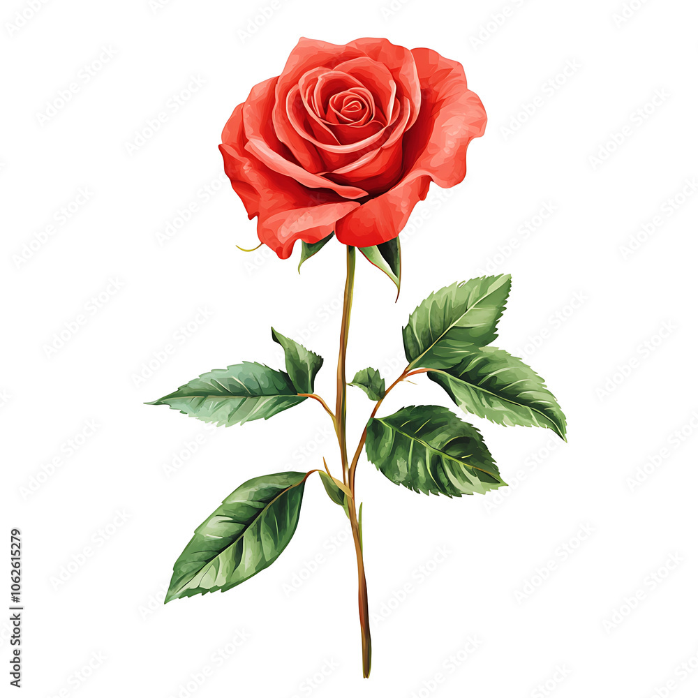 Obraz premium Elegant watercolor rose flower illustration on a transparent background, perfect for floral designs, invitations, and artistic projects.