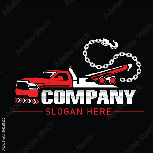 Towing and Repair Logo Design Template. Towing Car Mechanic Logo Business.