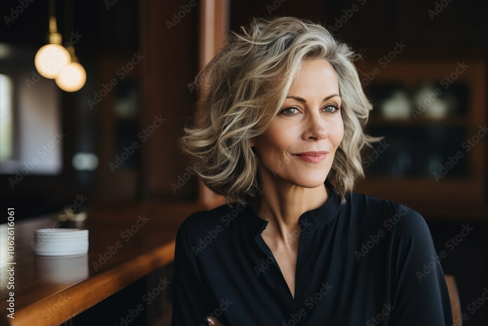 Portrait of mature businesswoman looking at camera while standing in cafe Portrait of mature businesswoman looking at camera while standing in cafe